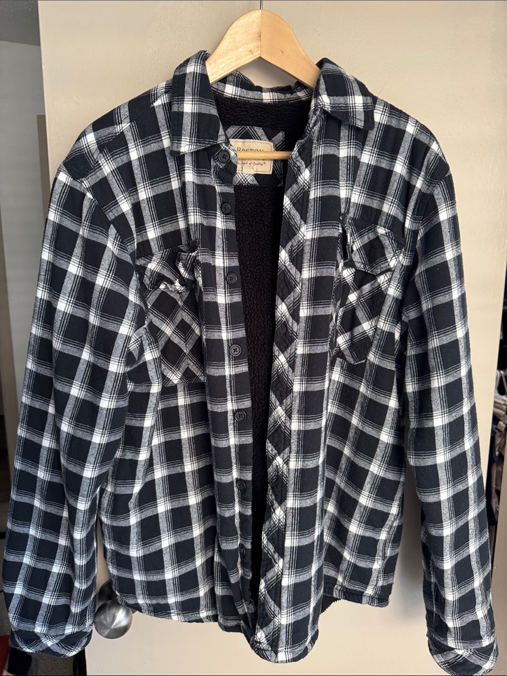 Black and White Plaid Button-Up Shirt Jacket